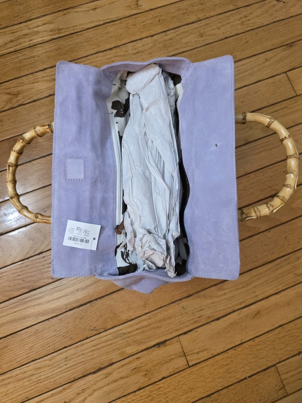 Vintage J Crew Women's Lavender Suede Tote Purse with Bamboo Handles. NWT - Picture 3 of 4